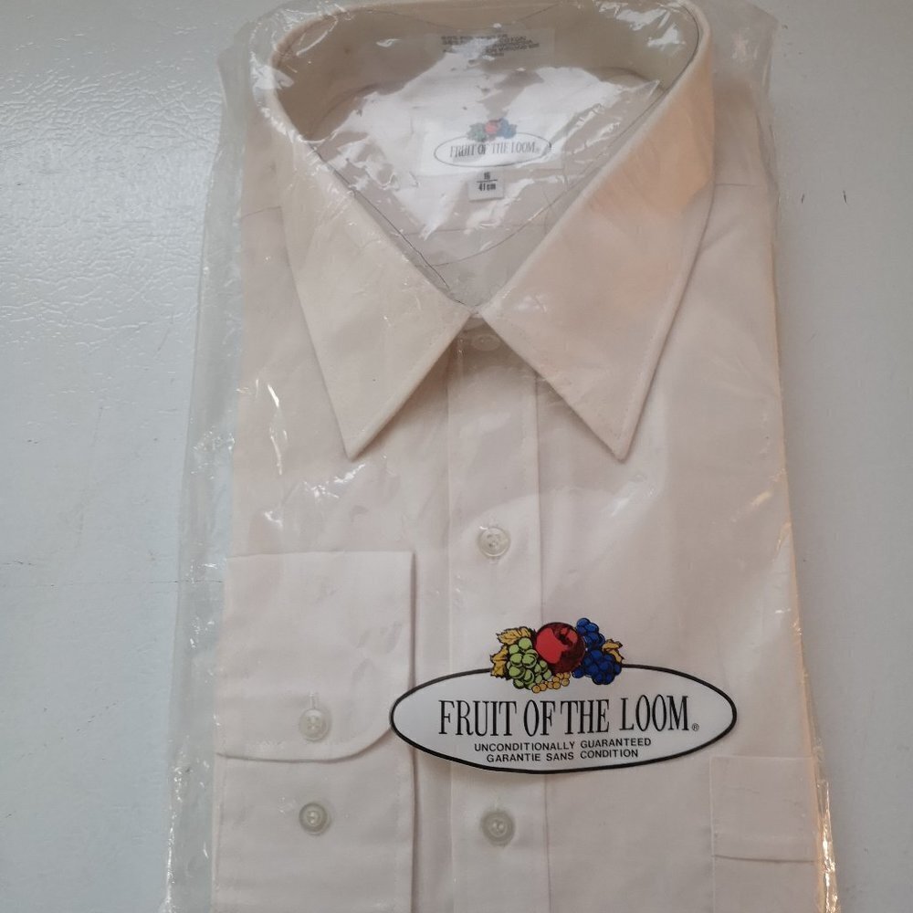 NIP Fruit Of The Loom Men's Size 16 Ivory Buttoned Front & Cuffs Dress Shirt
